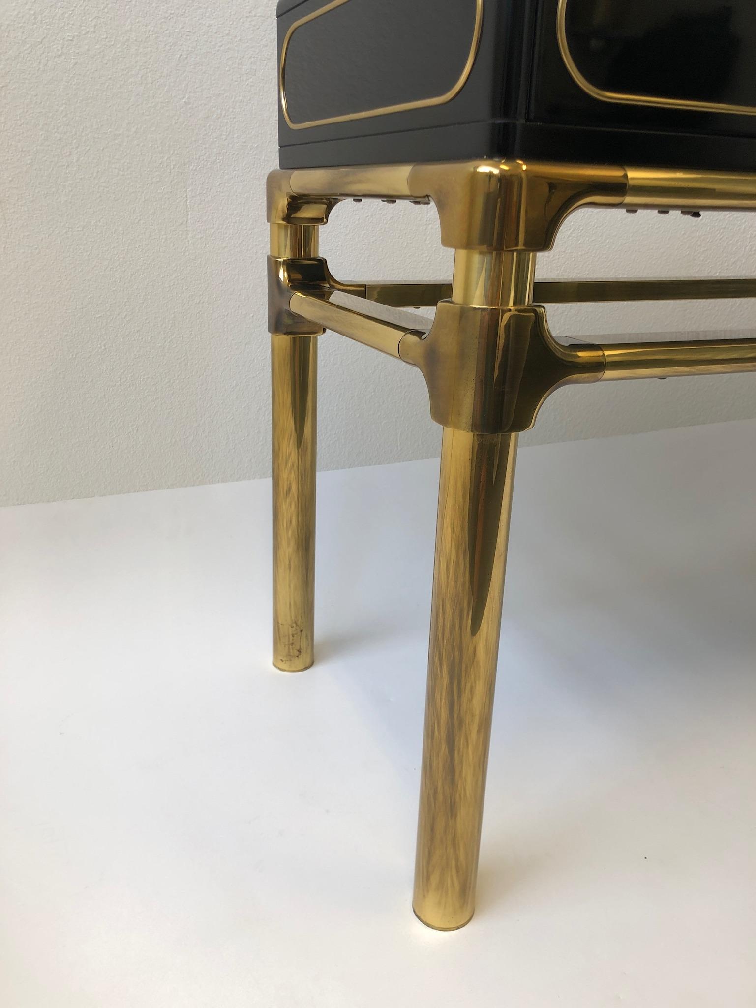 Brass and Black Lacquer Console Table with Drawers by Mastercraft 3