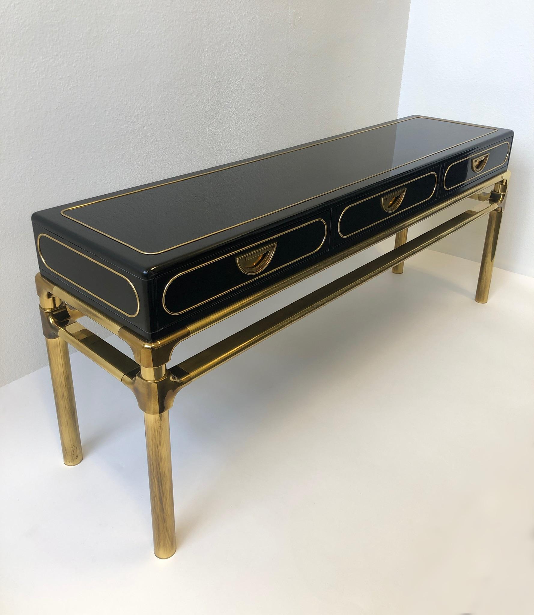 brass console table with drawers