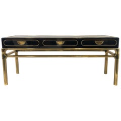 black and brass console table Brass and Black Lacquer Console Table with Drawers by Mastercraft