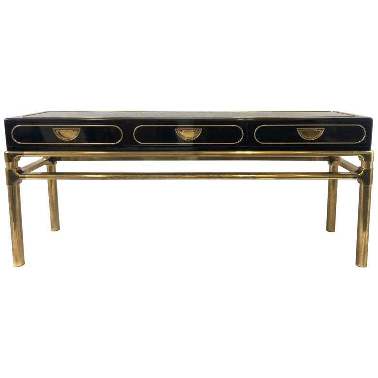 Brass And Black Lacquer Console Table With Drawers By Mastercraft For Sale At 1stdibs