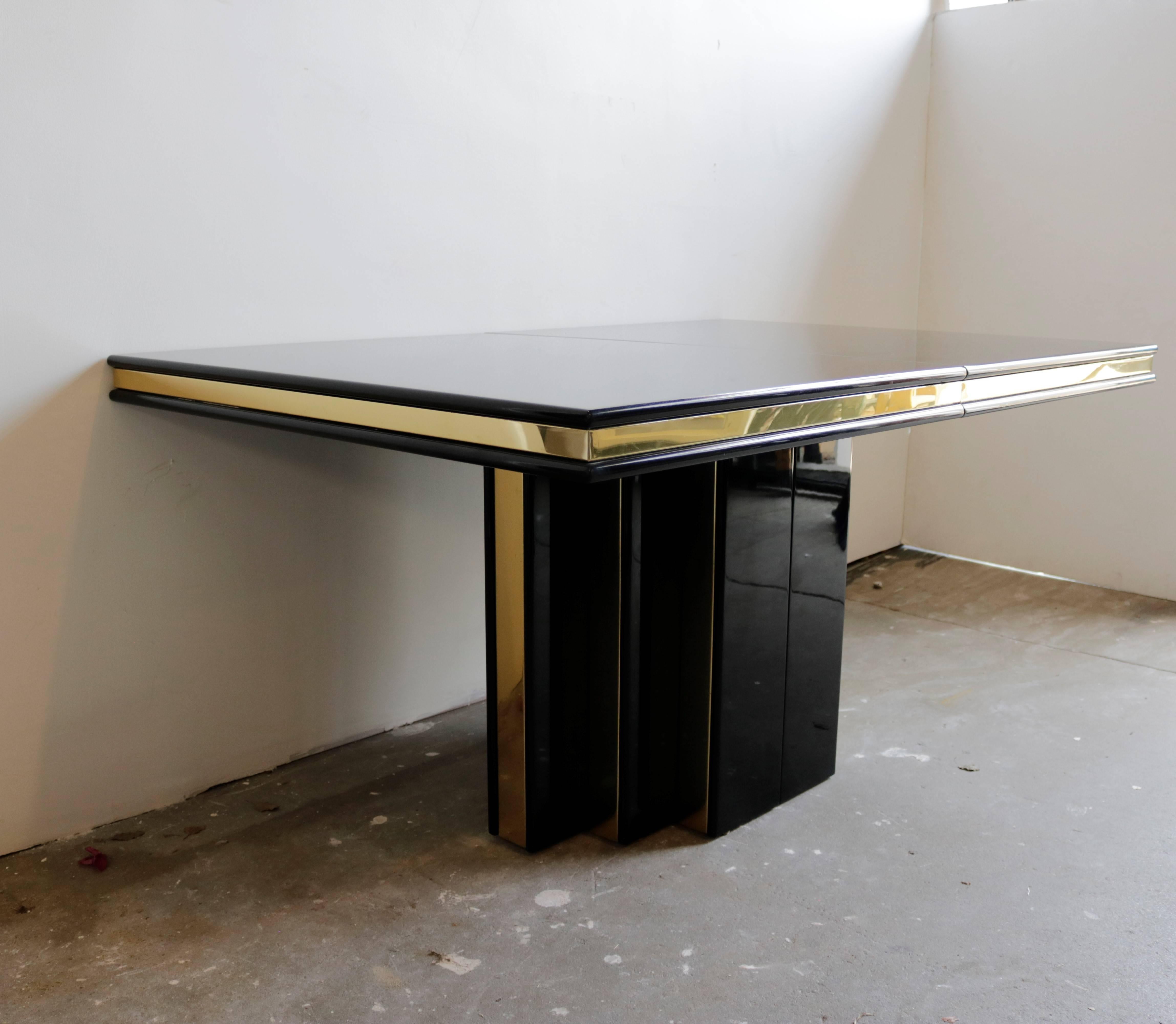 Brass and Black Lacquer Dining Table by Roger Rougier For Sale at
