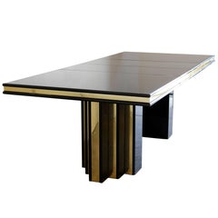 Brass and Black Lacquer Dining Table by Roger Rougier