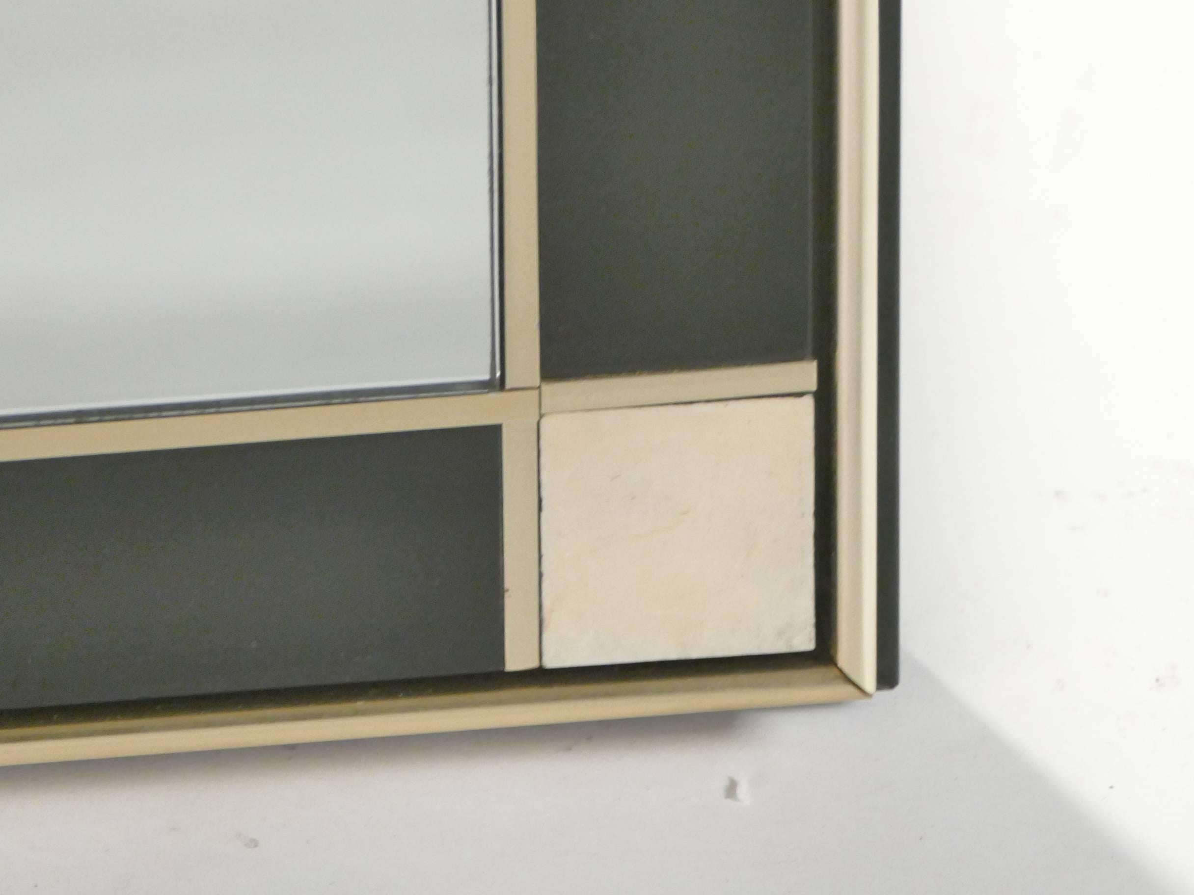 French Brass and Black Lacquer Mirror, 1970s