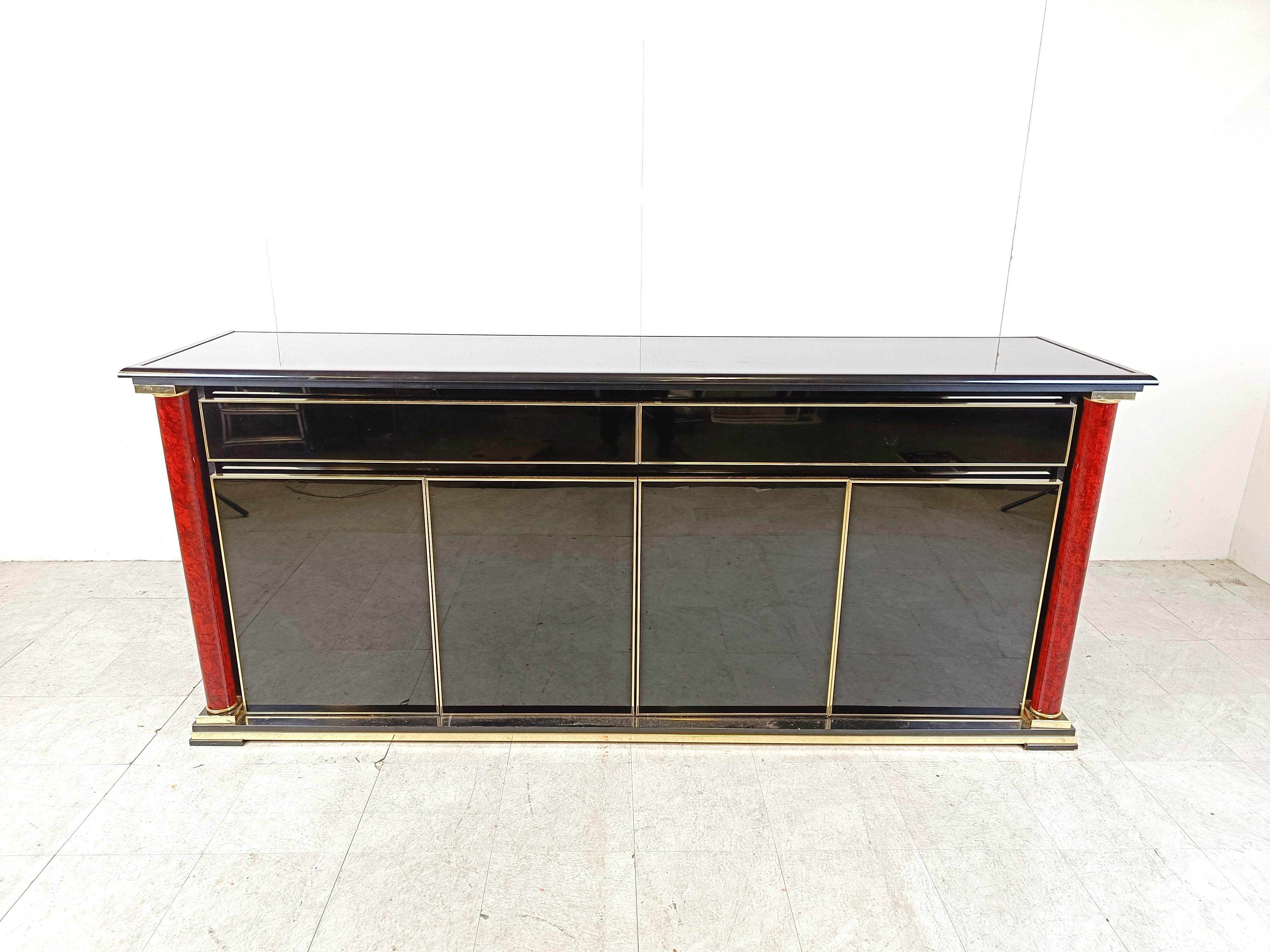 French Brass and black lacquer sideboard, 1970s