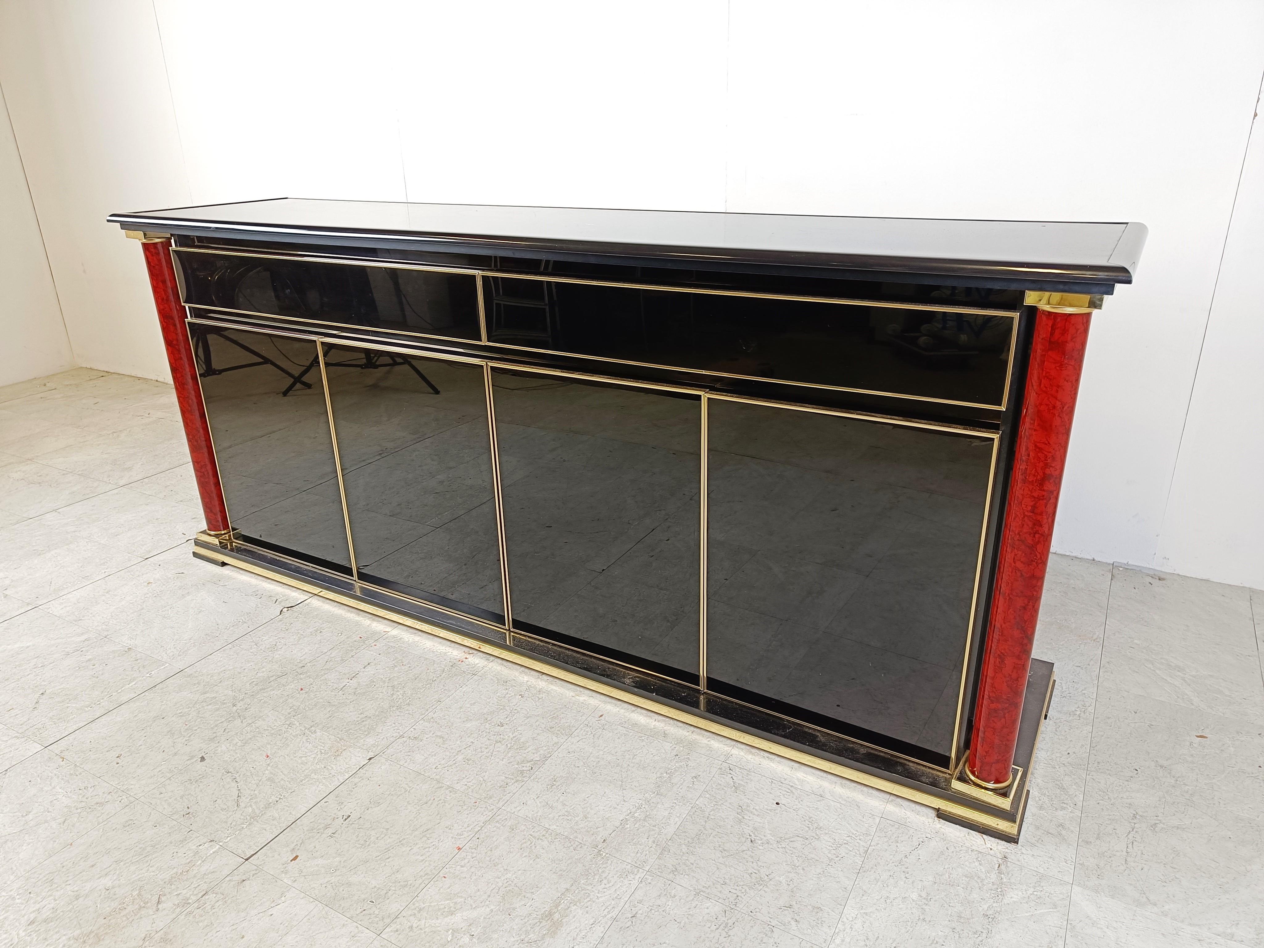 Brass and black lacquer sideboard, 1970s 1