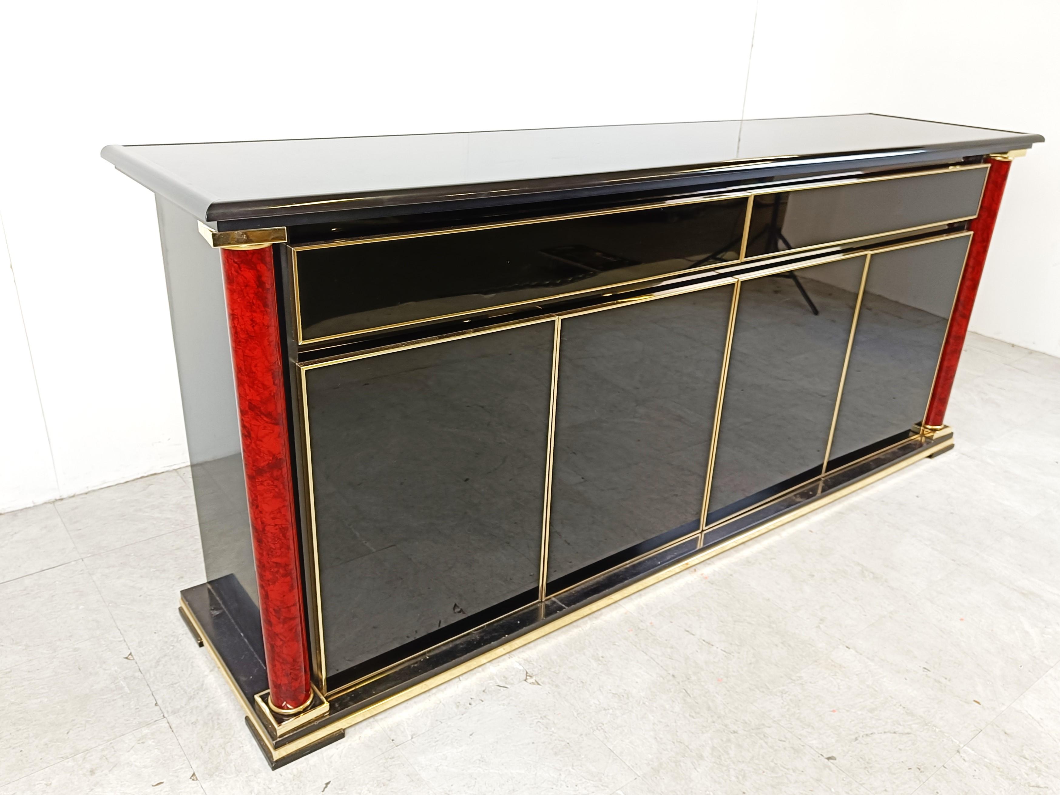 Brass and black lacquer sideboard, 1970s 2