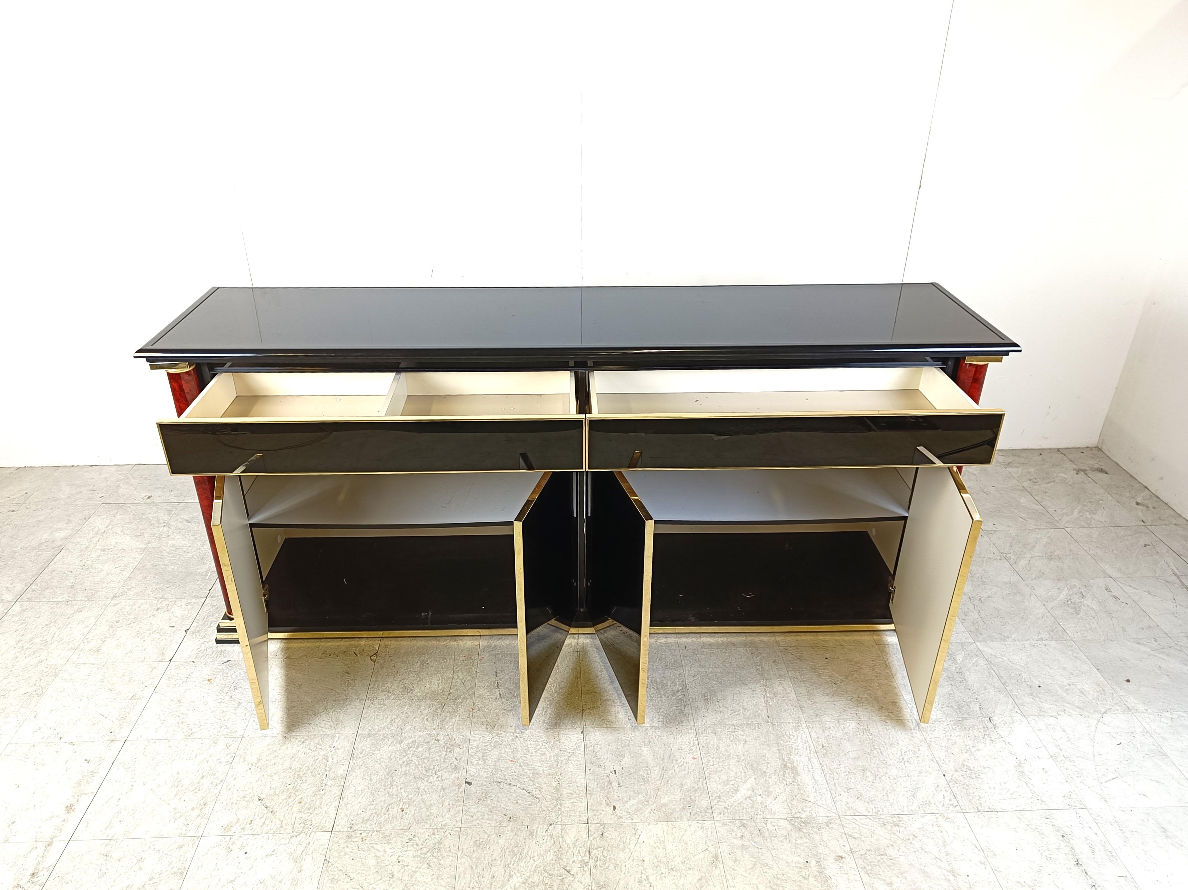 Brass and black lacquer sideboard, 1970s 3