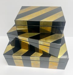 Brass and Black Lacquer Trio of Nesting Boxes