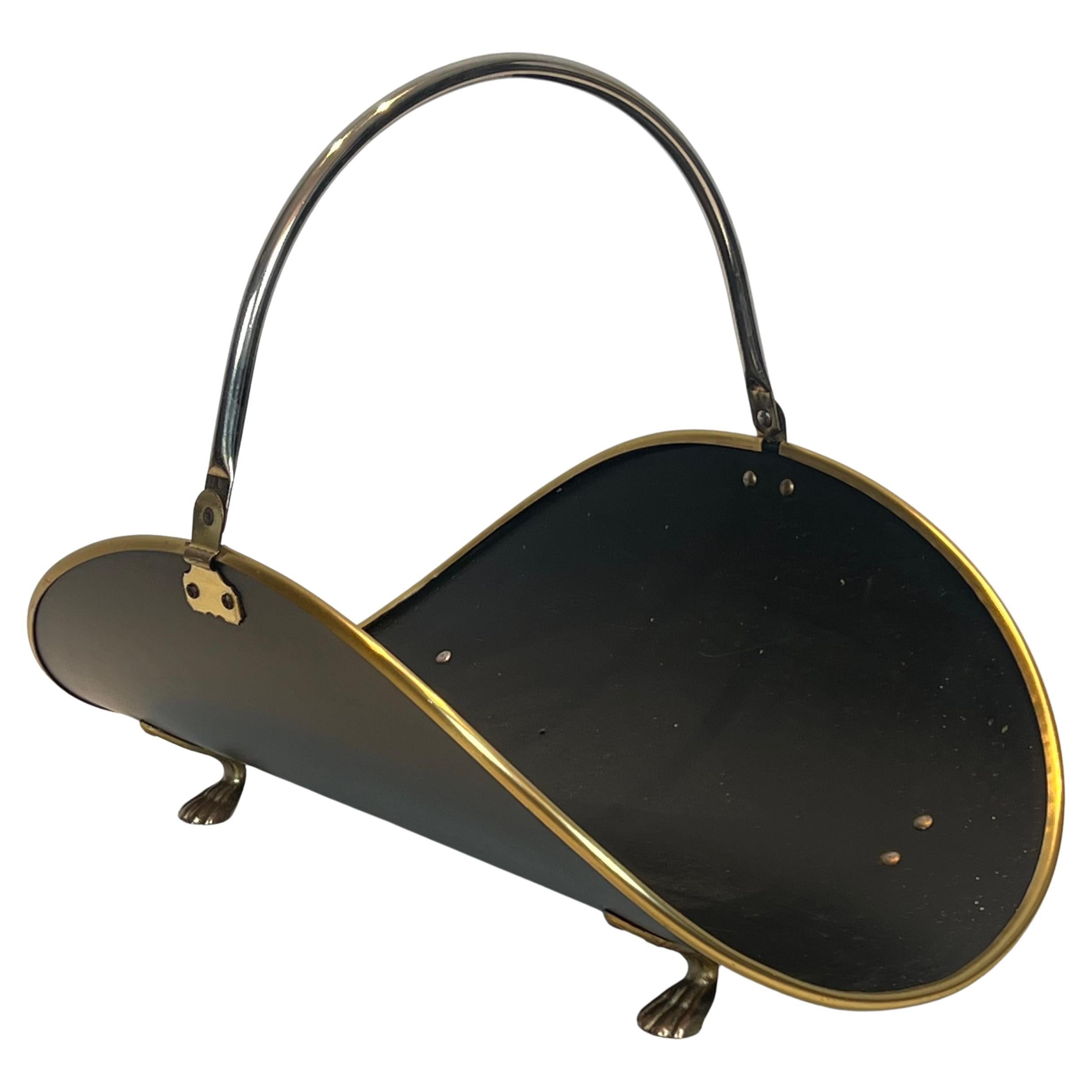 Brass and Black Lacquered Brass Log Holder