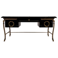 Brass and Black Lacquered Desk