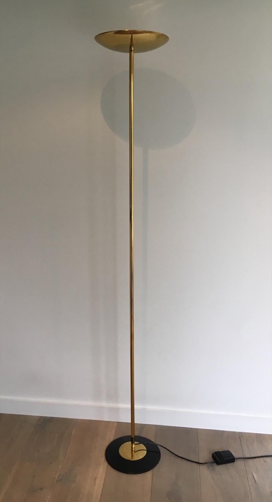 Brass and Black Lacquered Floor Lamp, circa 1970 4