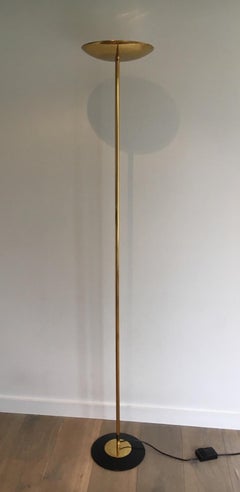 Brass and Black Lacquered Floor Lamp, circa 1970