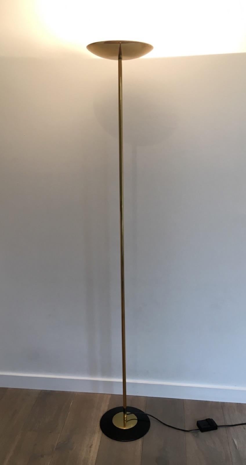 Mid-Century Modern Brass and Black Lacquered Floor Lamp, circa 1970