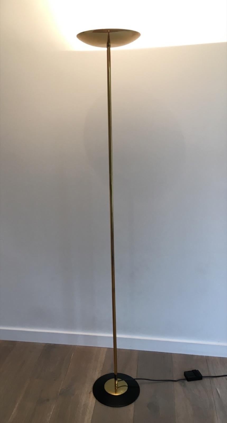 French Brass and Black Lacquered Floor Lamp, circa 1970