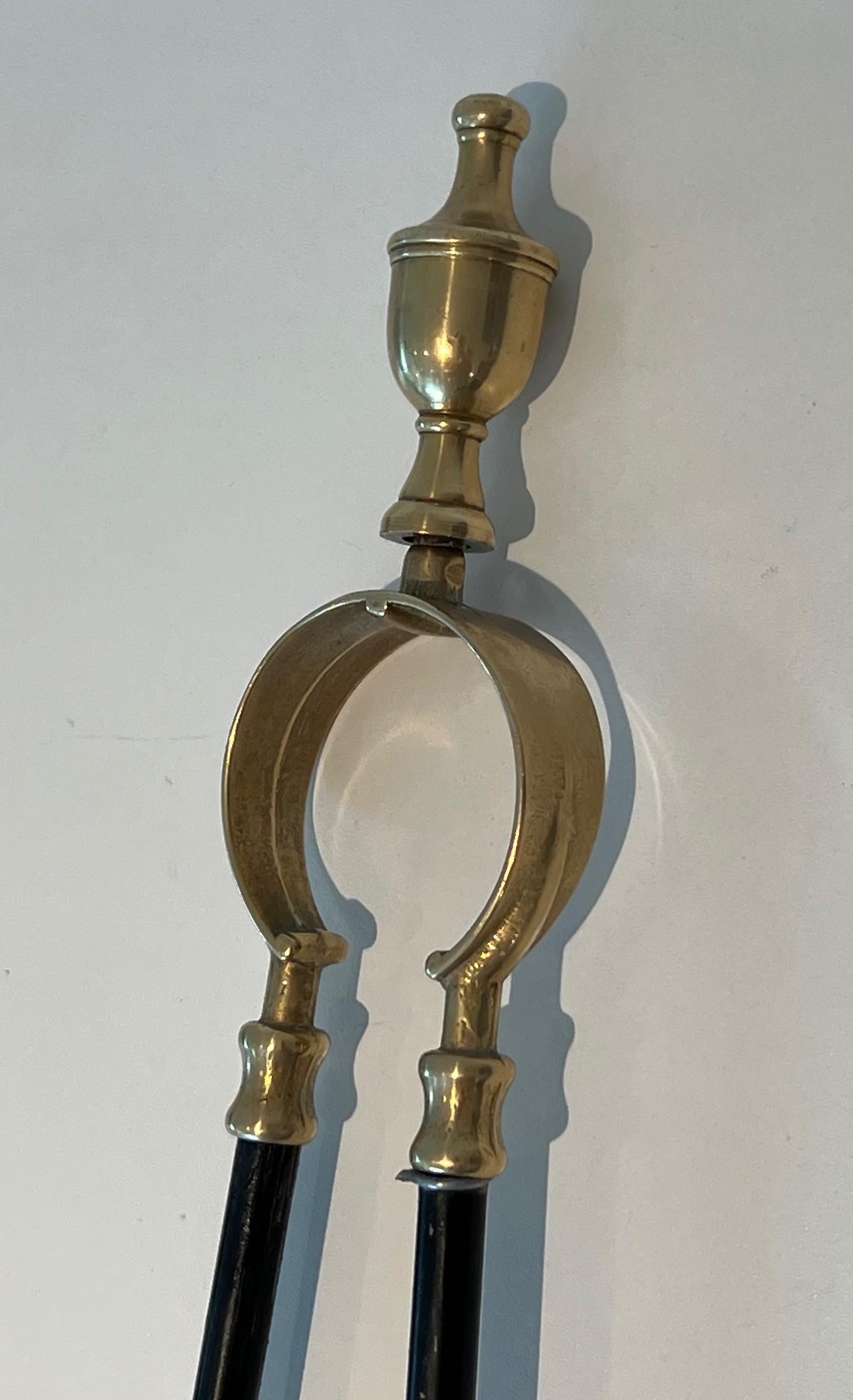 Brass and Black Lacquered Metal Fireplace Tools. Circa 1940 For Sale 4