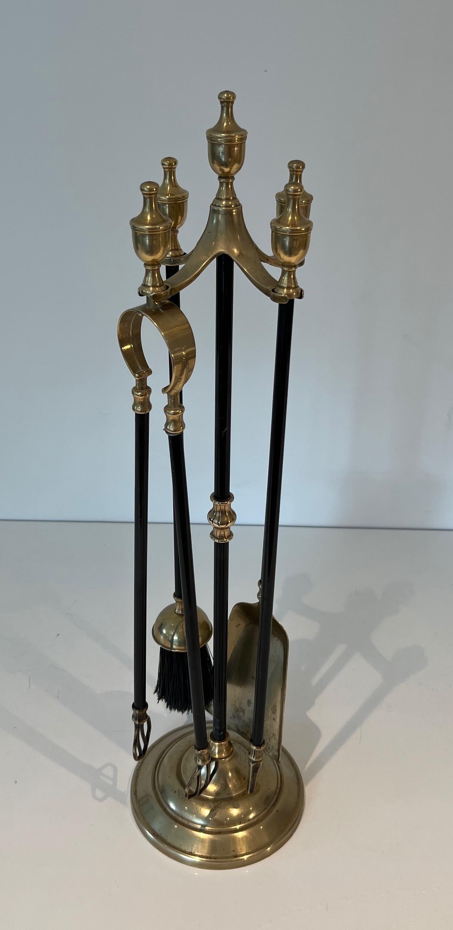 Brass and Black Lacquered Metal Fireplace Tools. Circa 1940 For Sale 6