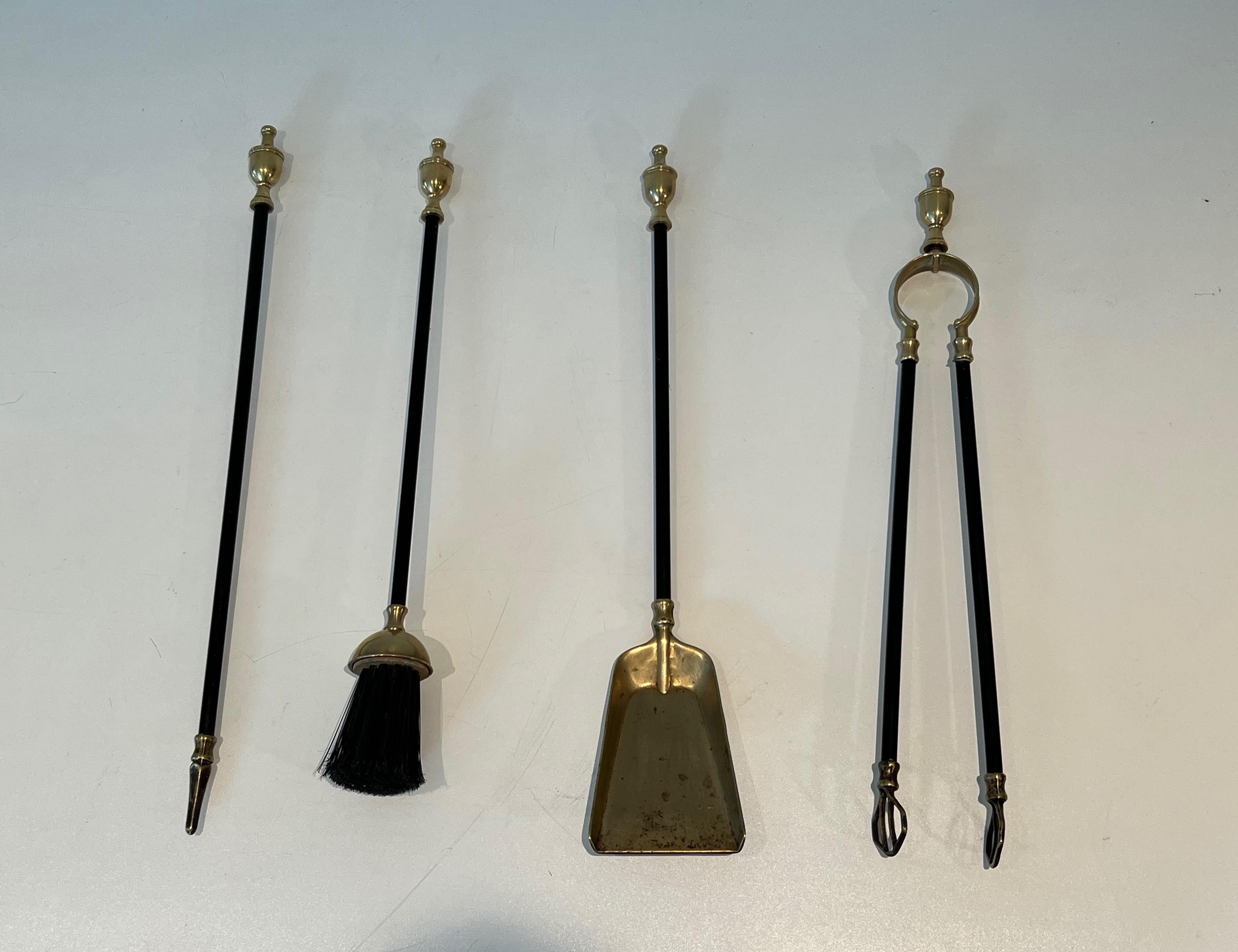 Brass and Black Lacquered Metal Fireplace Tools. Circa 1940 For Sale 14