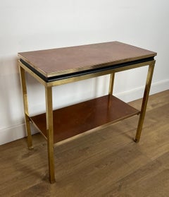 Brass and Black Lacquered Metal Side table with Amber Celluloid Shelves