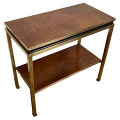 Brass and Black Lacquered Metal Side table with Amber Celluloid Shelves
