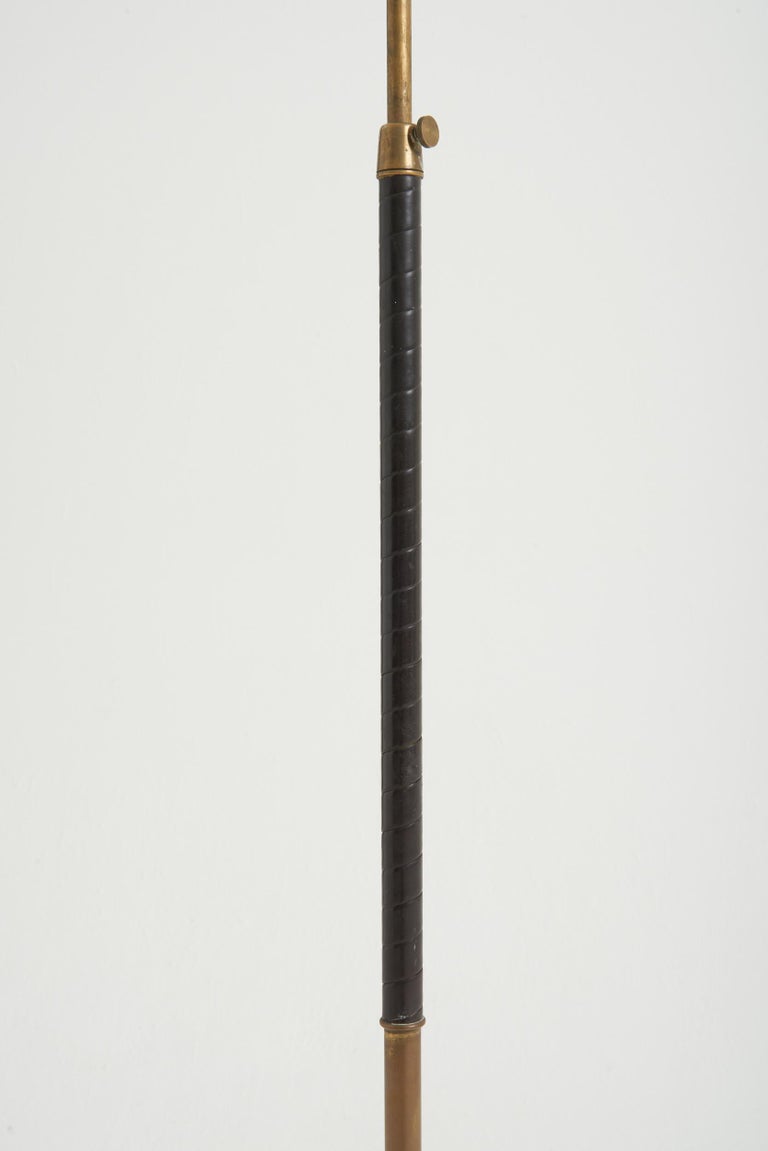 Brass and Black Leather Floor Lamp For Sale at 1stDibs