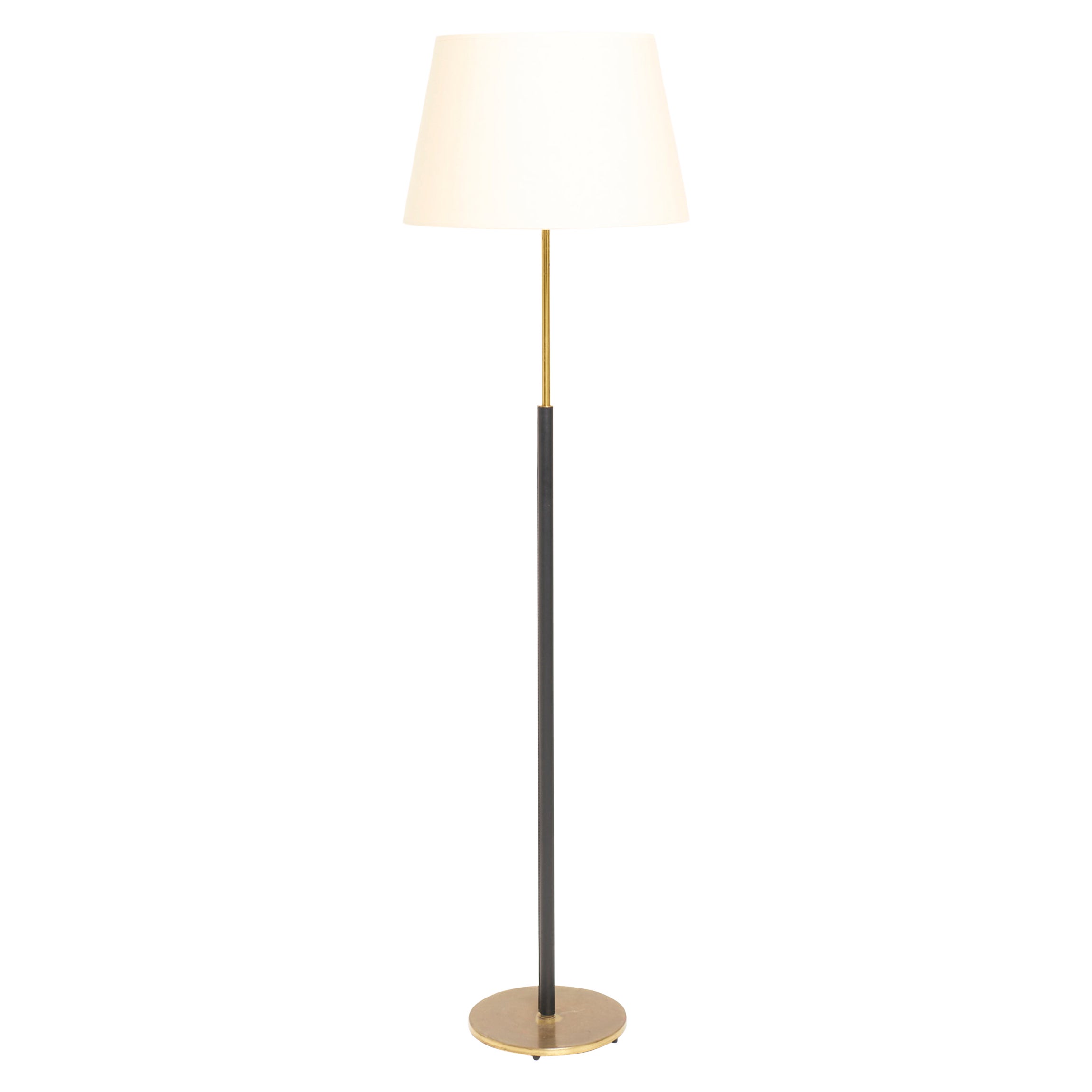 Lampada da terra in ottone e pelle nera