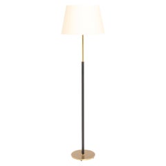 Stehlampe aus Messing und schwarzem Leder