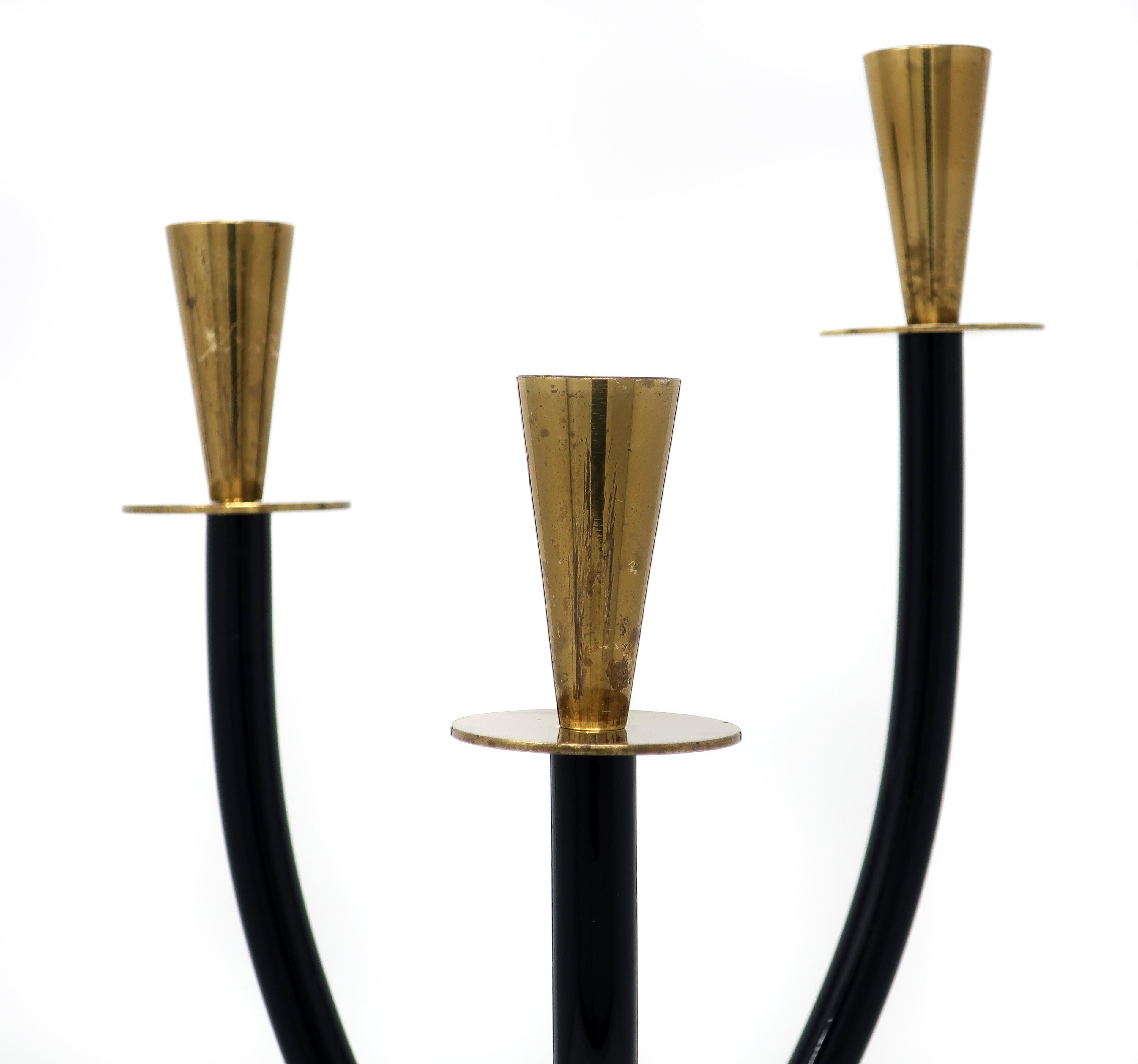 Brass and Black Lucite Candleholder In Good Condition For Sale In Brooklyn, NY