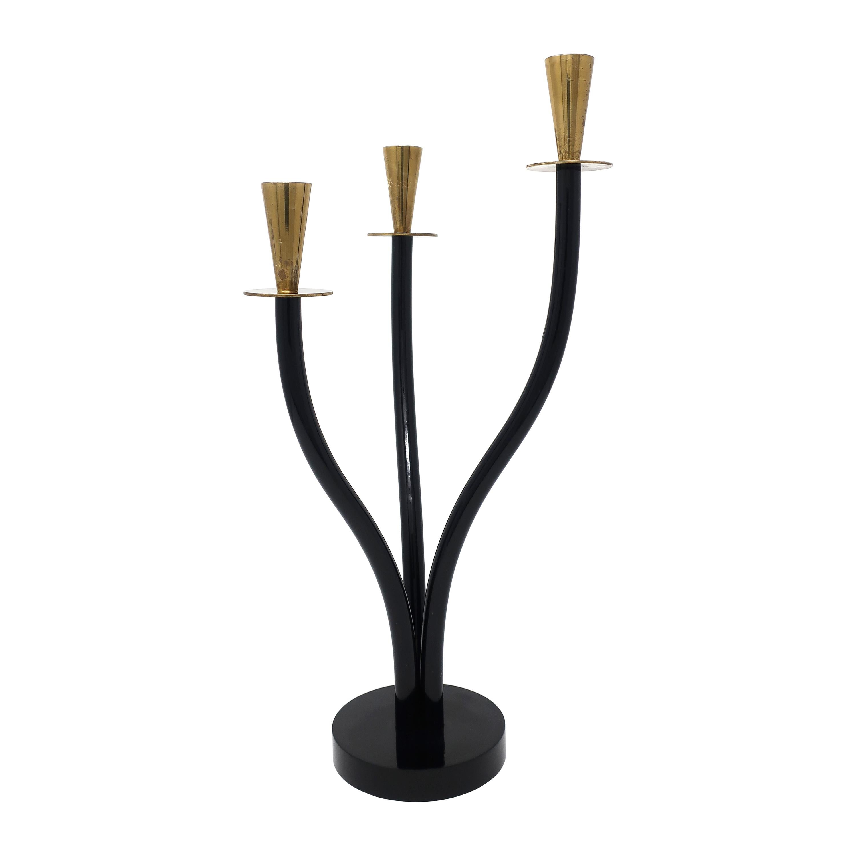 Brass and Black Lucite Candleholder For Sale
