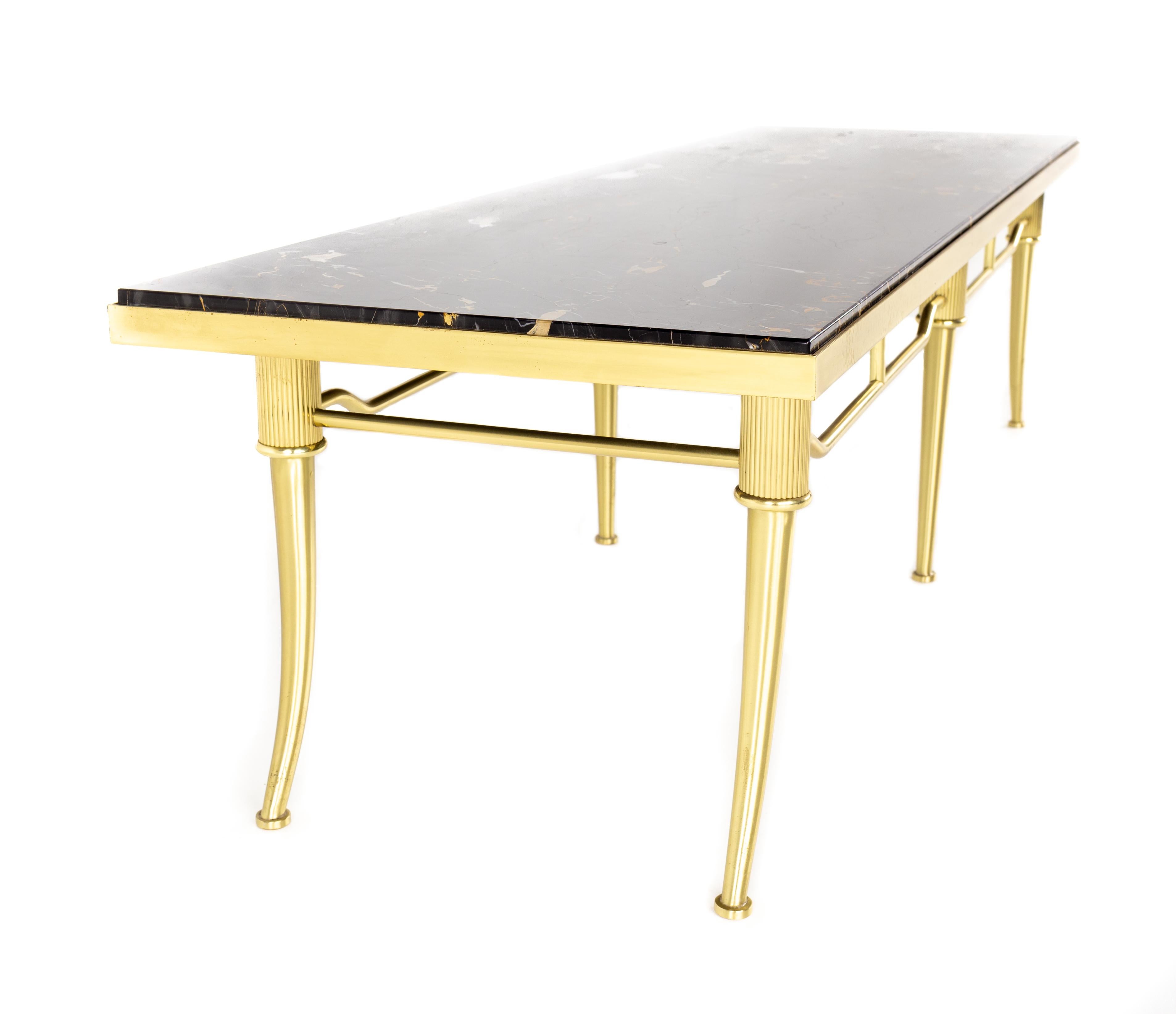 American Brass and Black Marble Coffee Table For Sale