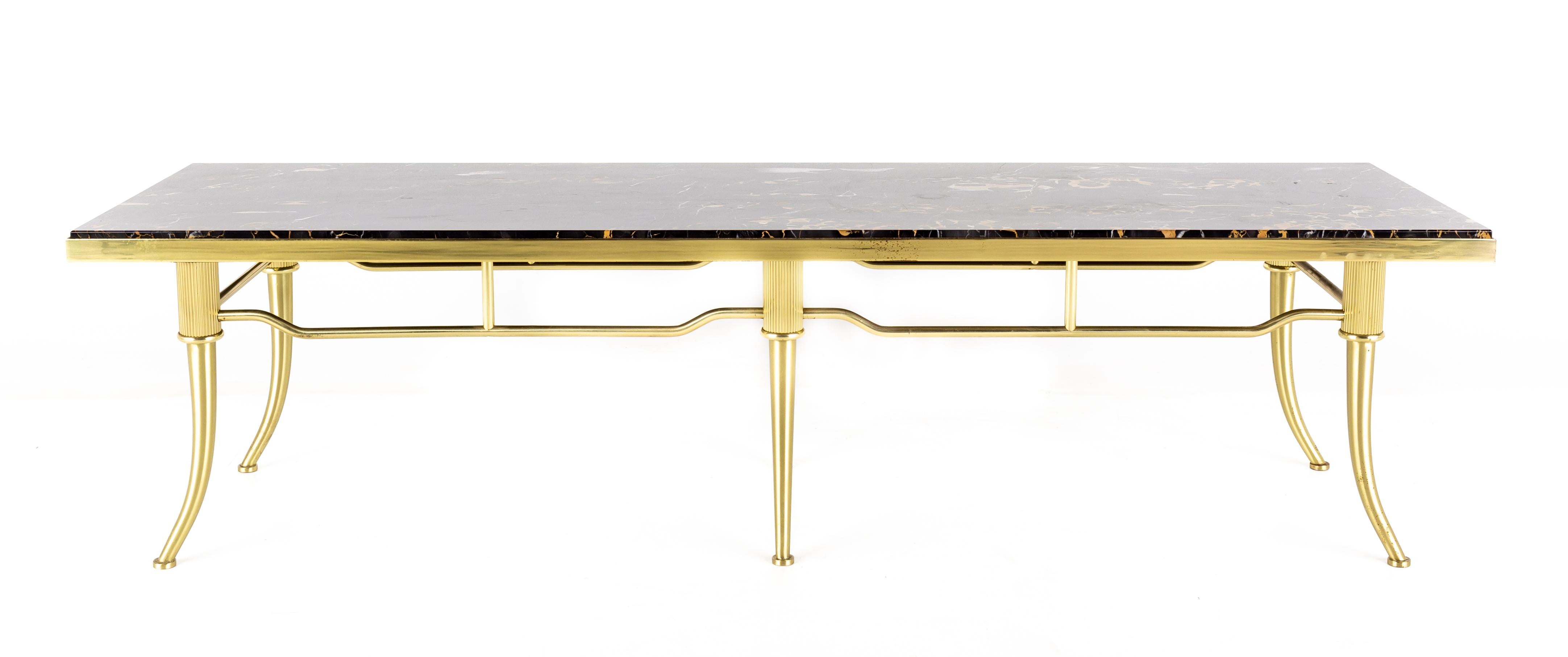 Brass and Black Marble Coffee Table In Good Condition For Sale In Countryside, IL