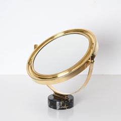 Espejo de mesa "Narciso" de latón y mármol negro por Mazza para Artemide, Italia Años 60