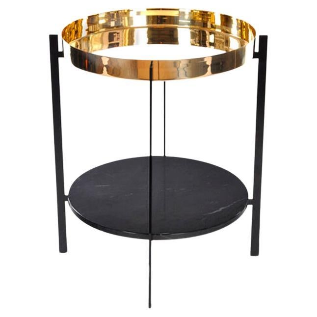 Brass and Black Marquina Marble Deck Table by OxDenmarq