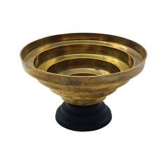 Art Deco Brass Centrepiece Bowl, Black Metal Base, Italy, 1970s Design