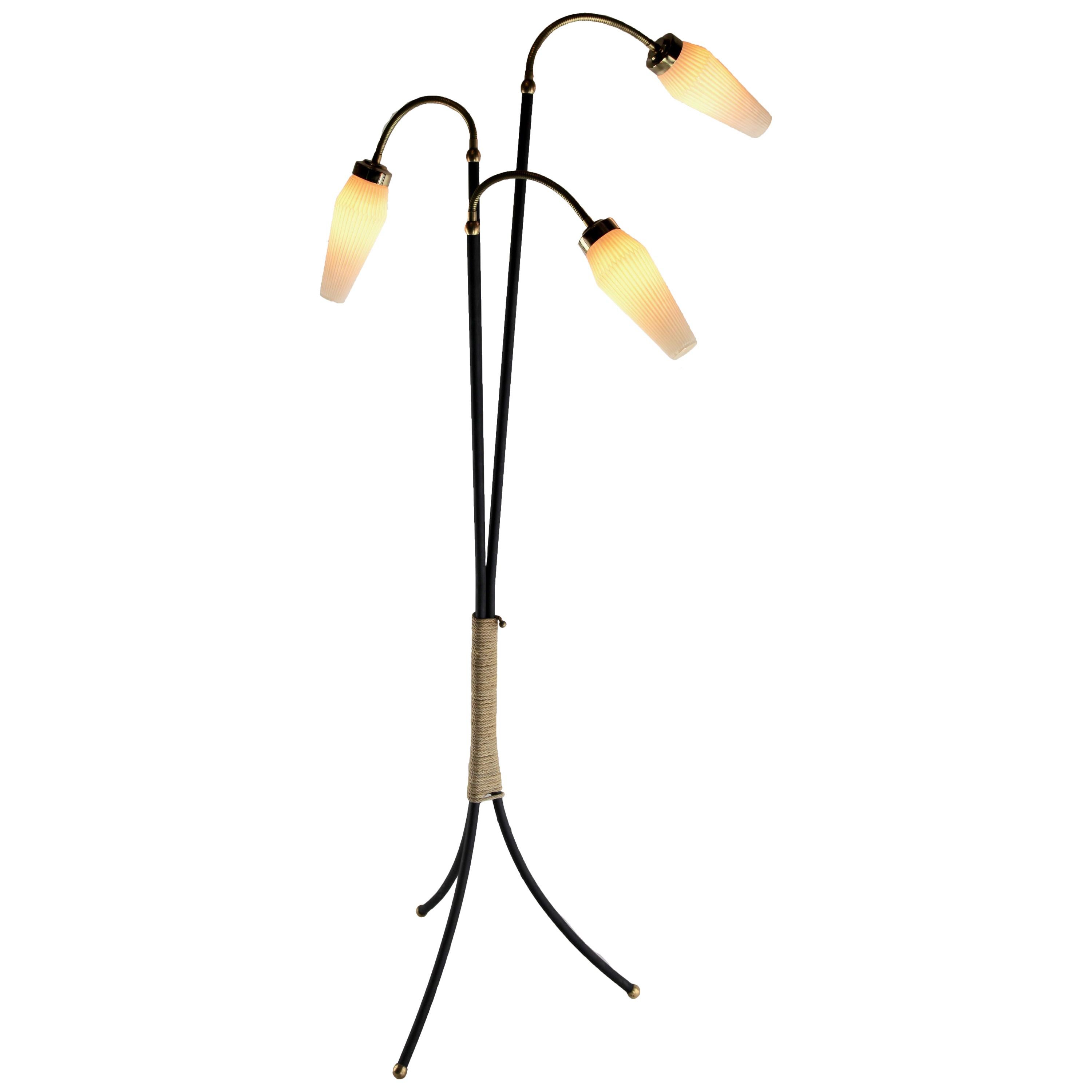 Brass and Black Metal Floor Lamp Flex Mounted Shades, Germany, 1960s