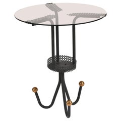 Brass and Black Round Side Table, in the Manner of Mathieu Matégot