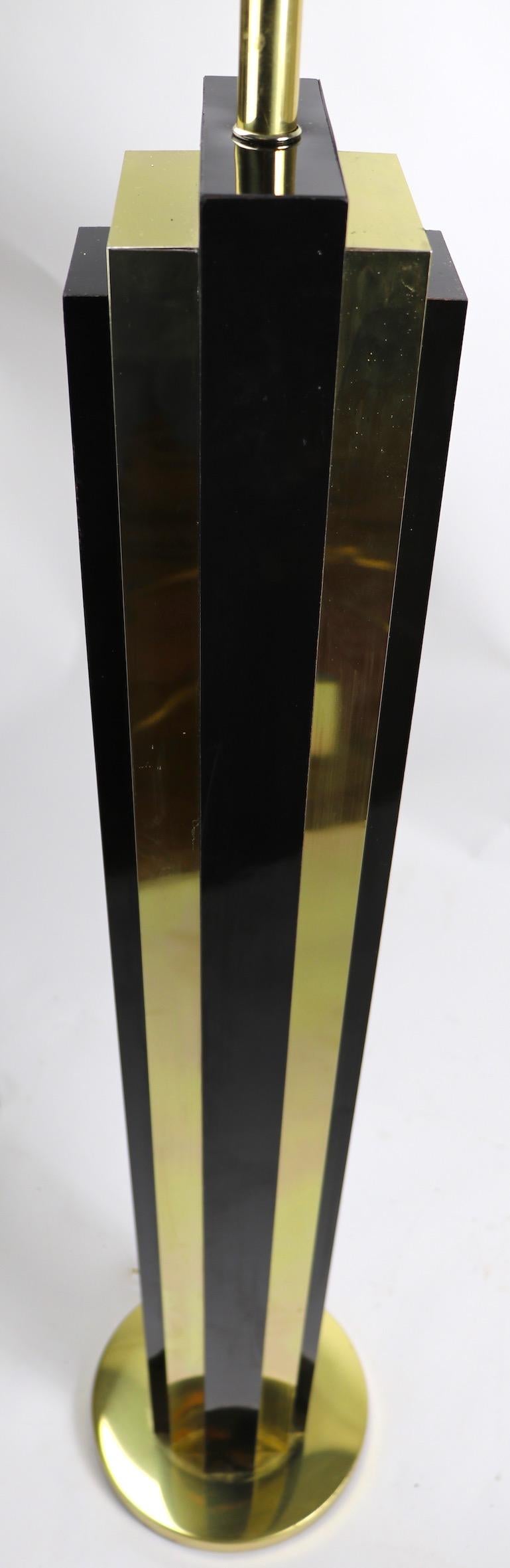 American Brass and Black Skyscraper Floor Lamp after Springer For Sale
