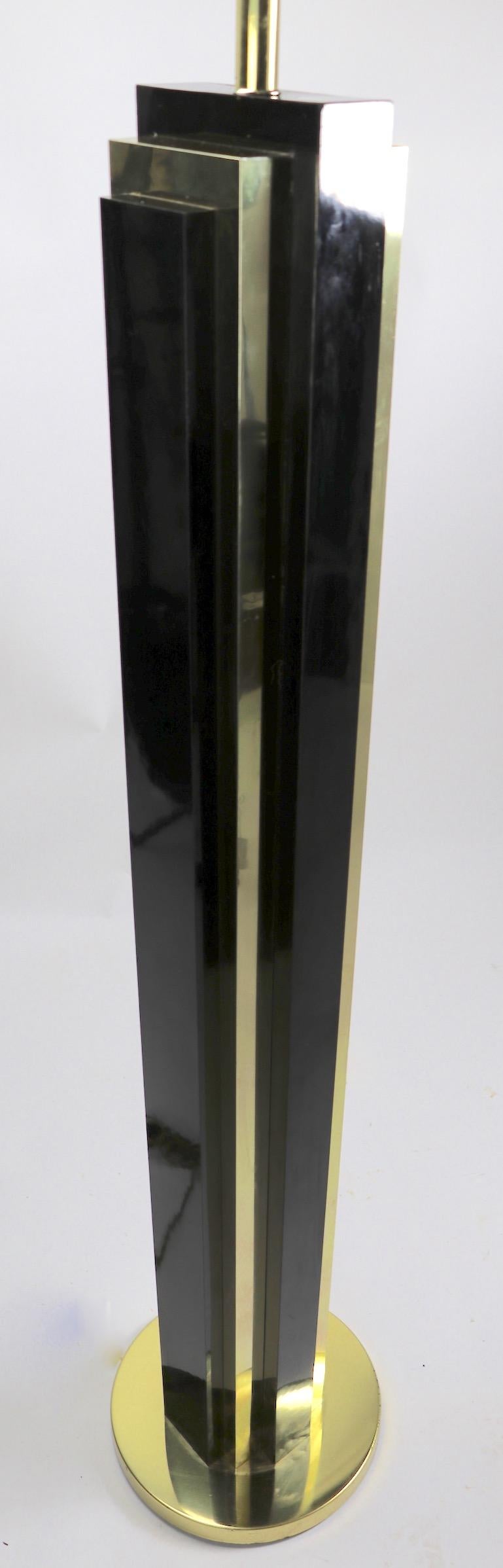 20th Century Brass and Black Skyscraper Floor Lamp after Springer For Sale