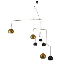 Brass and Black Spheres Large Chandelier Mobile "Magico E Meditativo", Italy