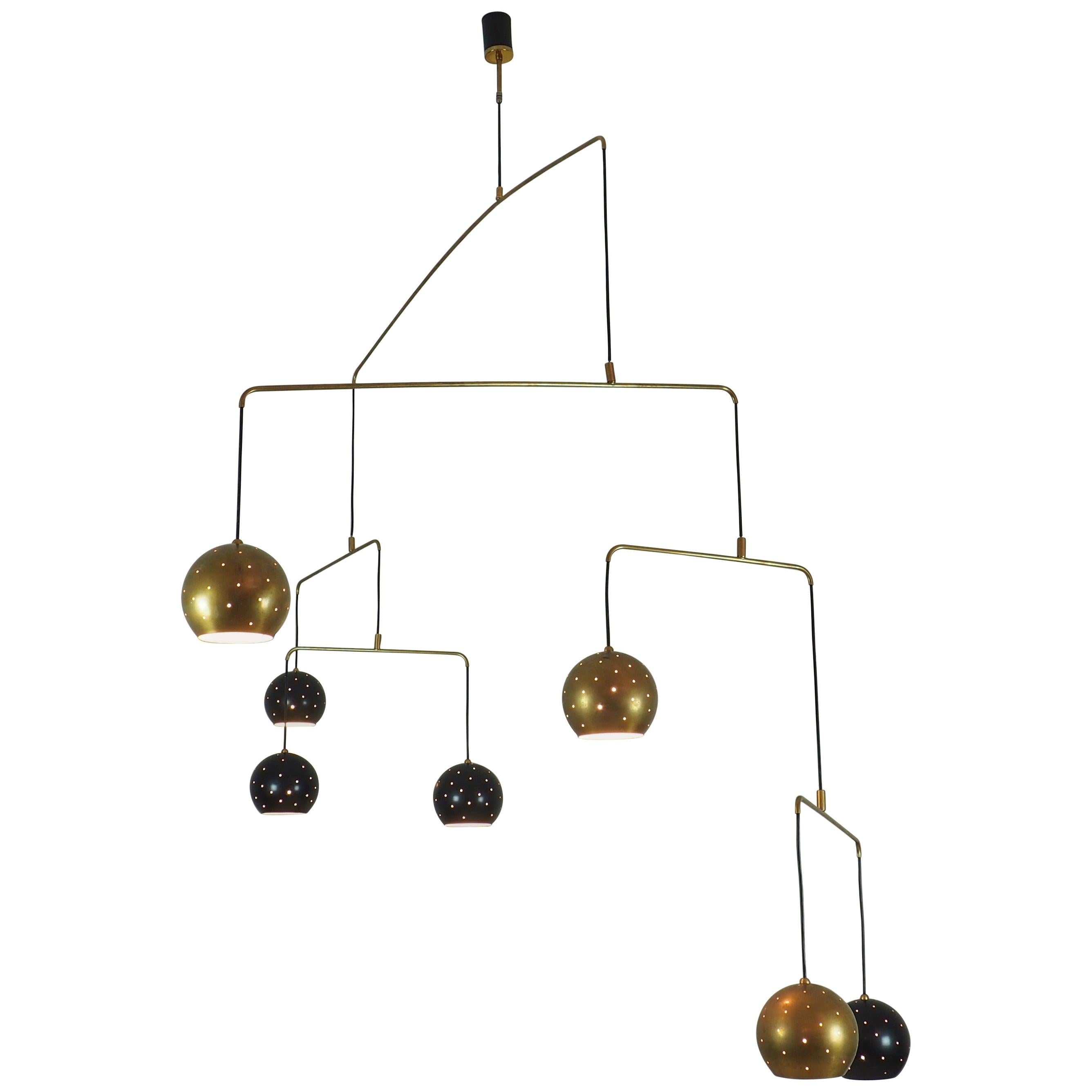 Brass and Black Spheres Large Mobile Chandelier "Magico e Meditativo", Italy