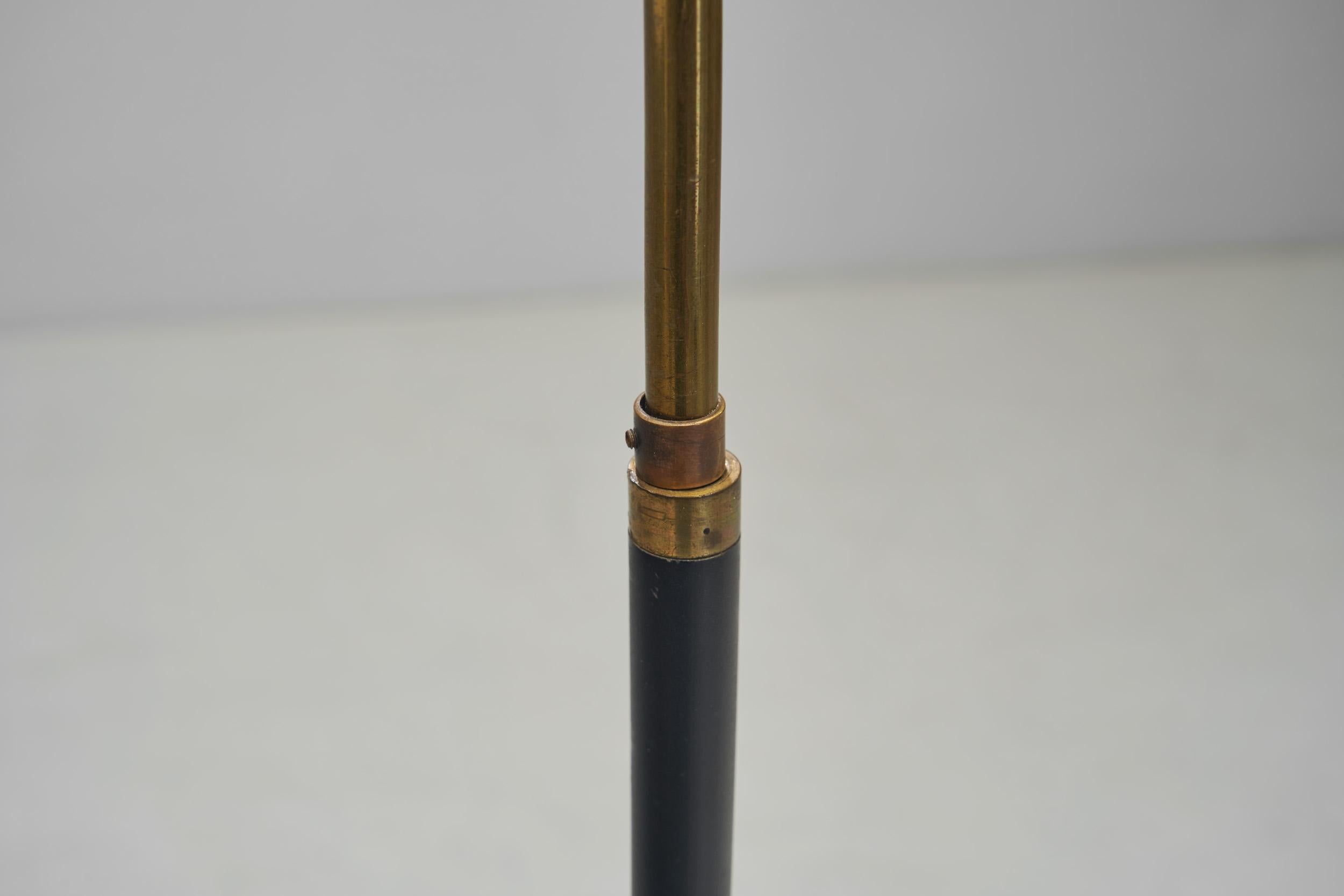 Brass and Black Steel Floor Lamp with Tripod Base, France 1950s For Sale 6