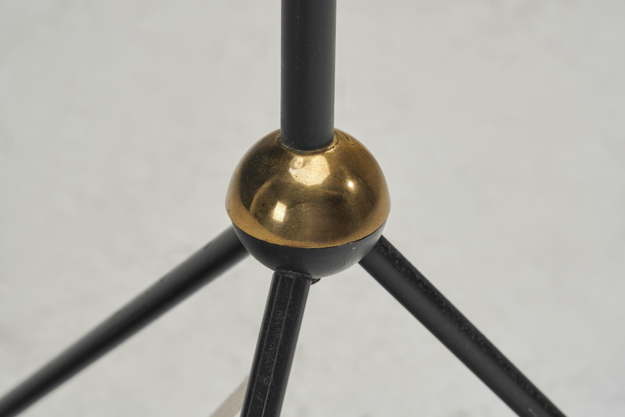 Brass and Black Steel Floor Lamp with Tripod Base, France 1950s For Sale 9