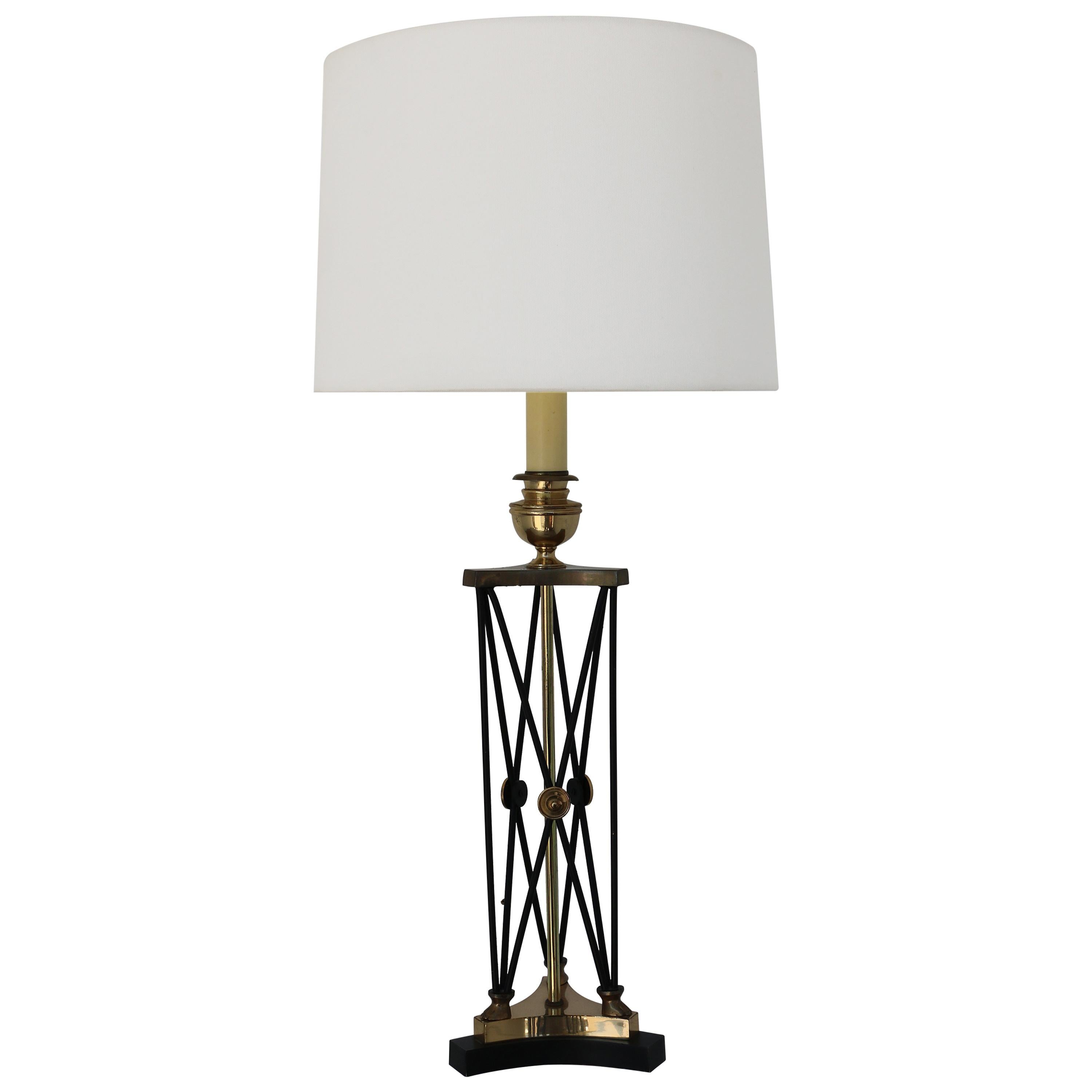 Brass and Black Steel Neoclassical Table Lamp