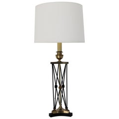 Brass and Black Steel Neoclassical Table Lamp