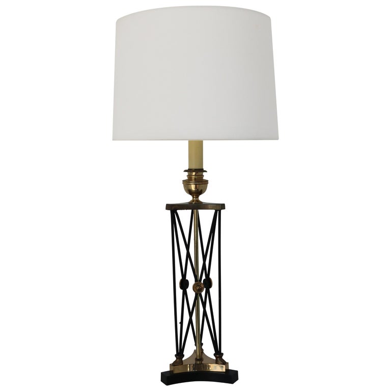 Brass And Black Steel Neoclassical Table Lamp