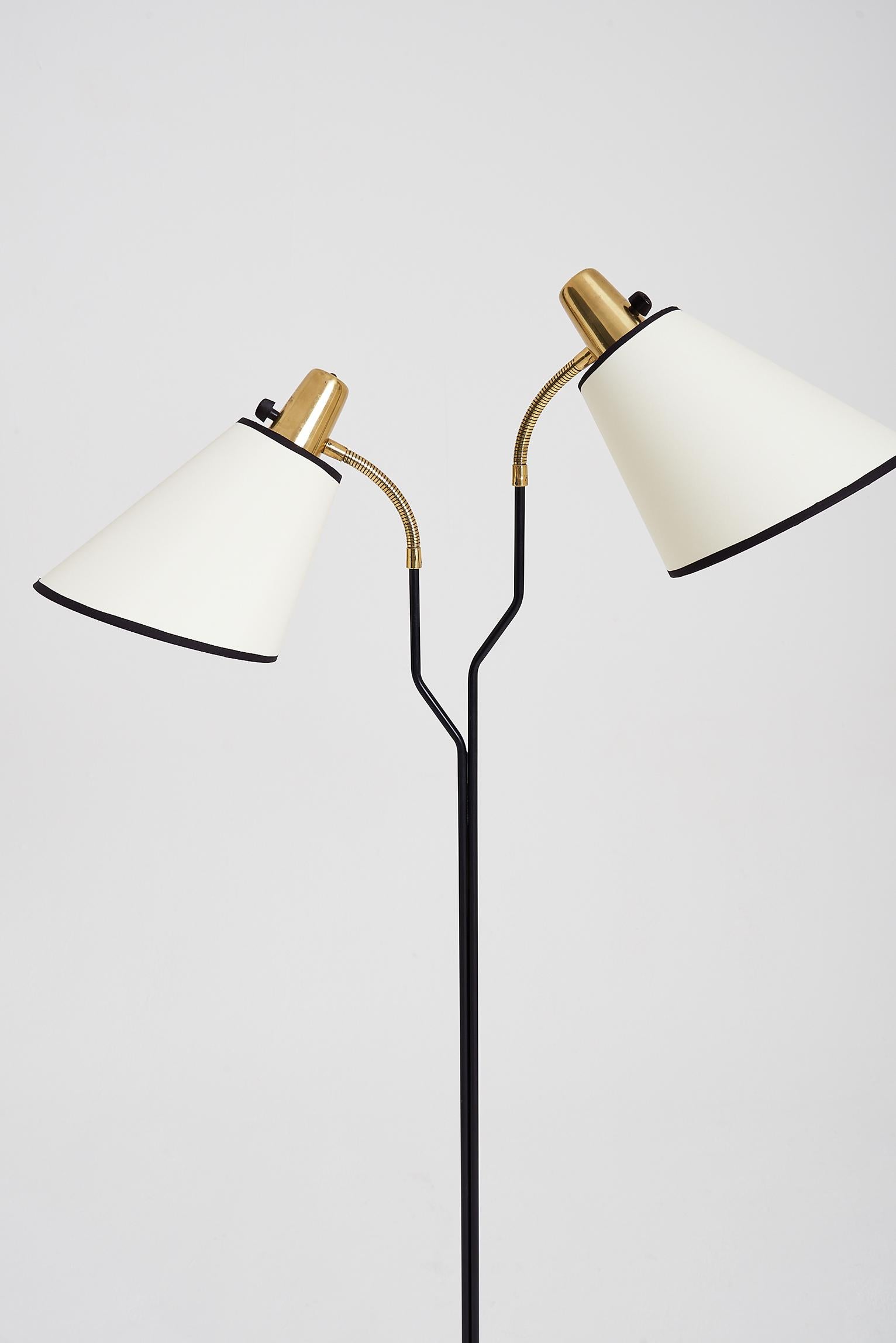Brass and Black Two-Armed Floor Lamp by Eskilstuna Elektrofabrik 1