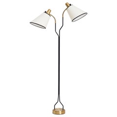 Brass and Black Two-Armed Floor Lamp by Eskilstuna Elektrofabrik