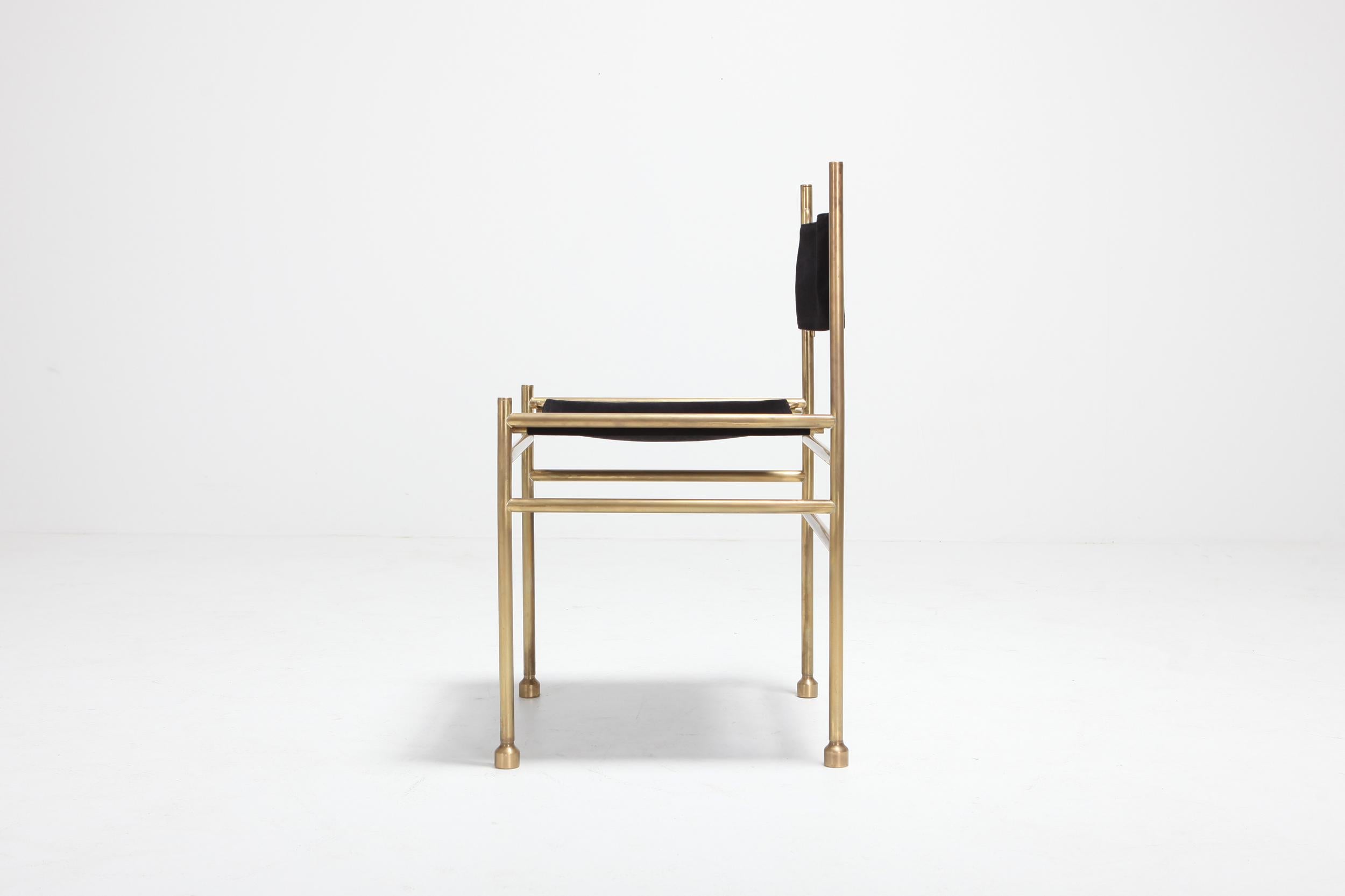 Brass and Black Velvet Dining Chairs by Luciano Frigerio 4