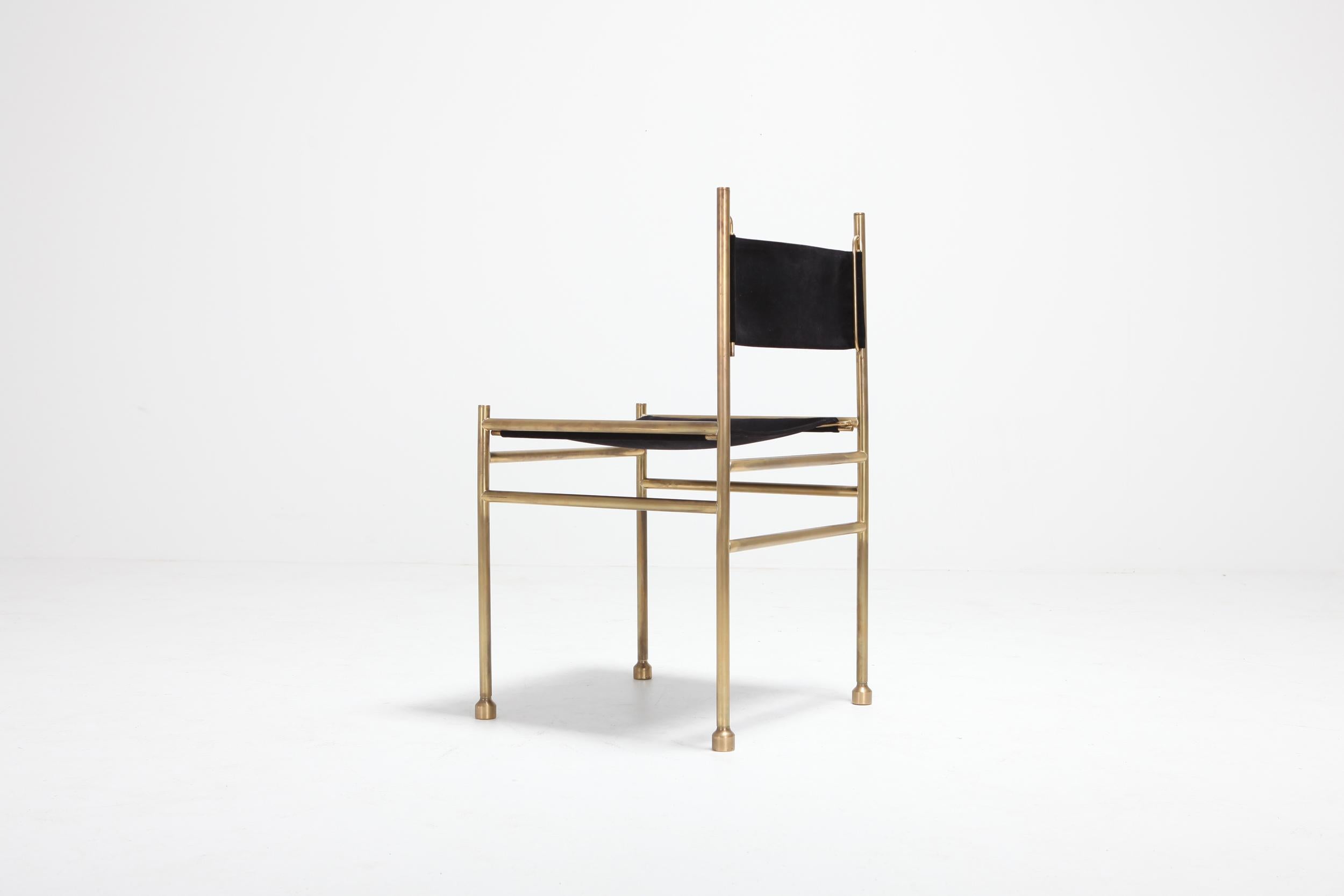 Brass and Black Velvet Dining Chairs by Luciano Frigerio 5