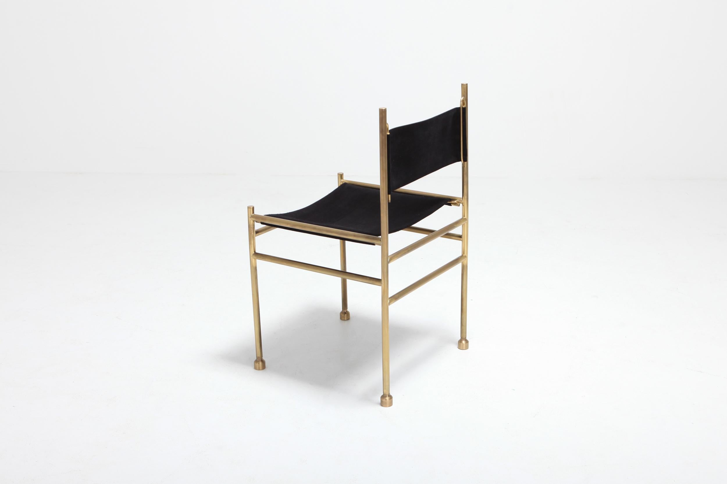 Brass and Black Velvet Dining Chairs by Luciano Frigerio 6