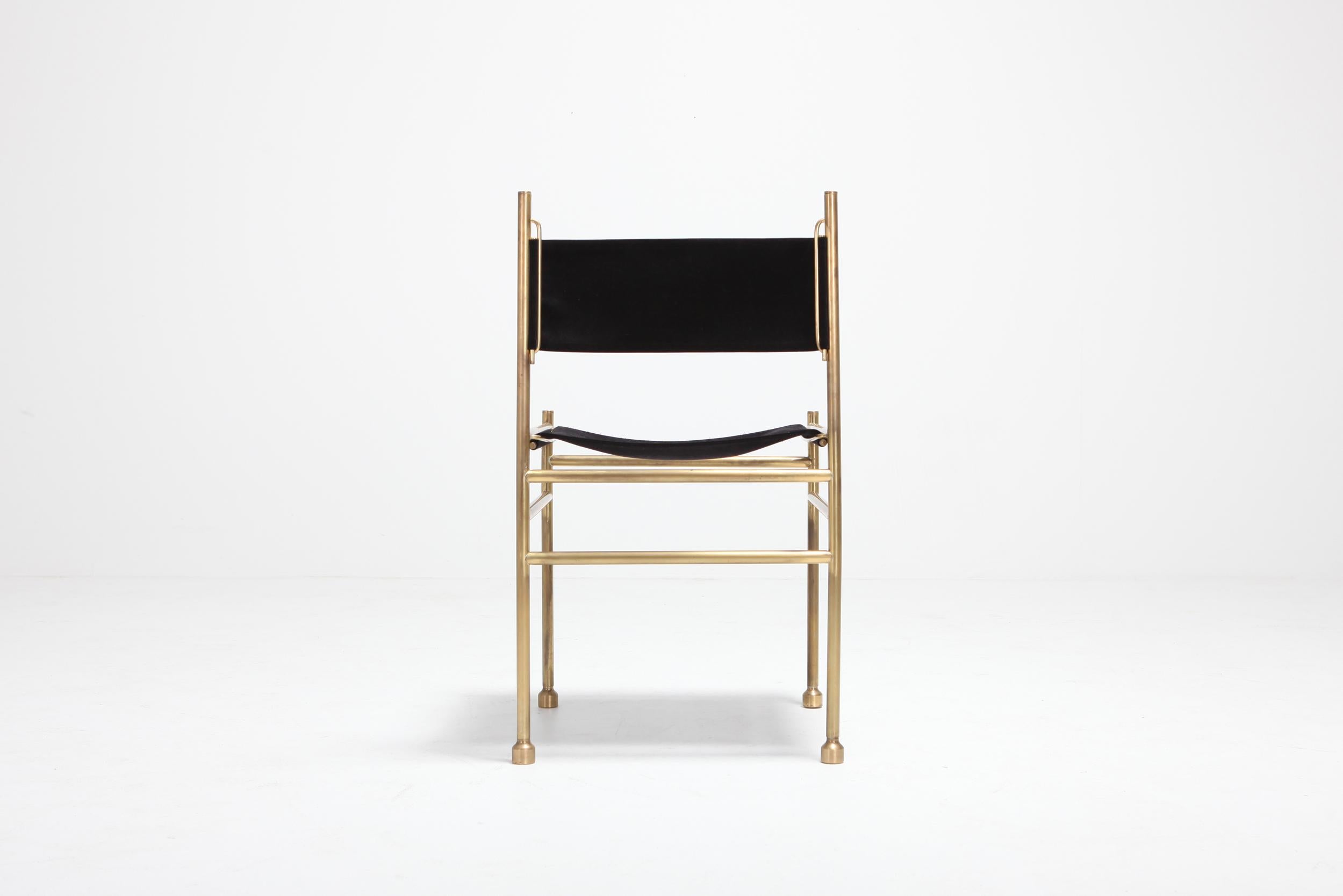 Brass and Black Velvet Dining Chairs by Luciano Frigerio 7